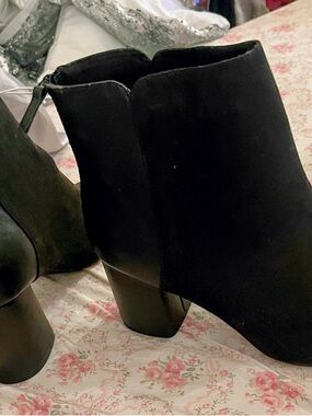 Old Navy Black Sueded Ankle Booties with Block Heel